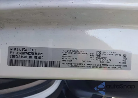 2021 Ram Promaster 1500 Low Roof 136 Wb from USA, damaged, VIN 3C6LRVAGXME560026